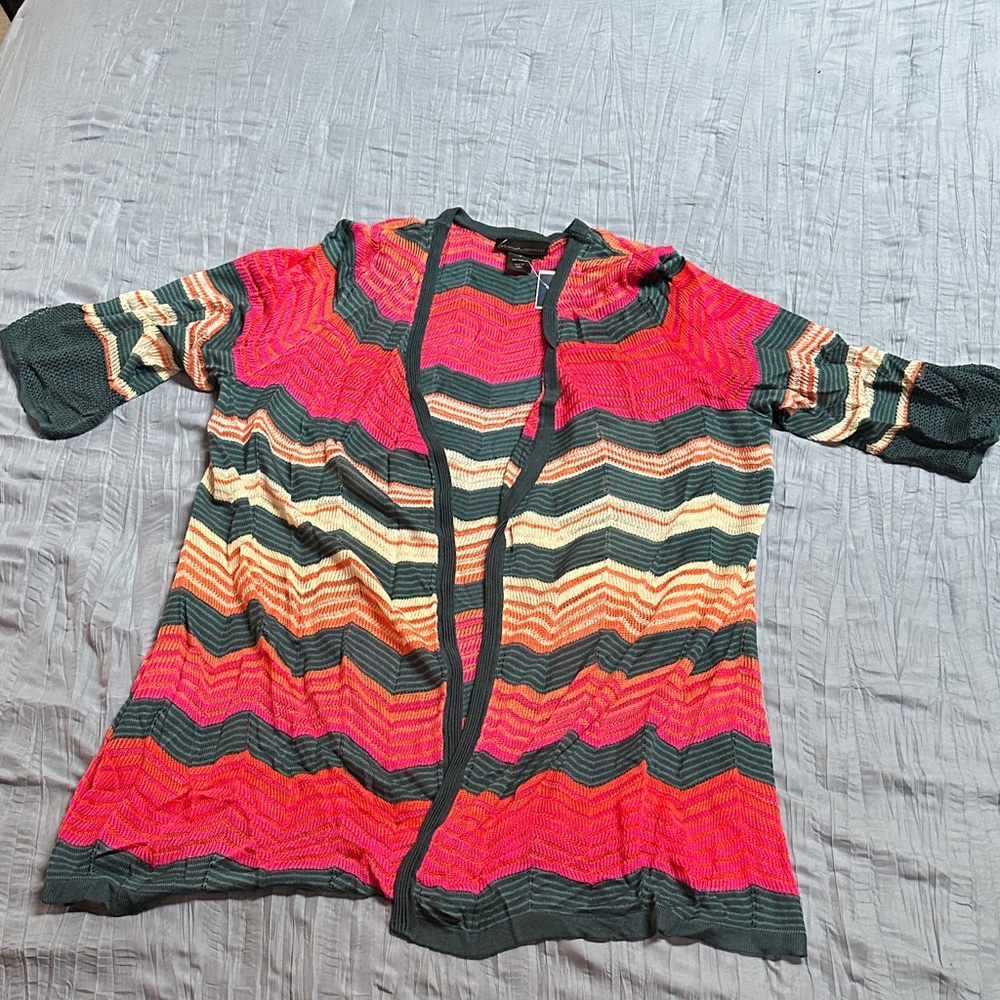 Lane Bryant Zigzag Striped Cardigan in Red Green Cream